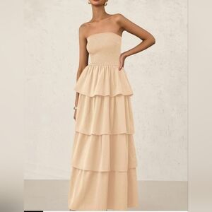 Strapless Beige Tiered‎ Ruffle Dress XXL Cottage Core, Boho, Wedding.